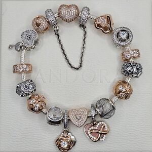 ♥️ 17Pc Authentic Pandora TWO TONE  BRACELET GIFT 🎁 SET